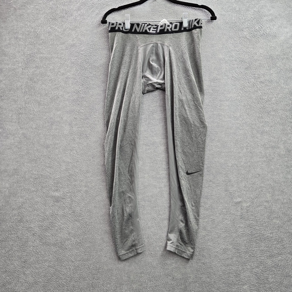 Nike Men Activewear Pants M Gray Pro Logo 25"‎ Inseam